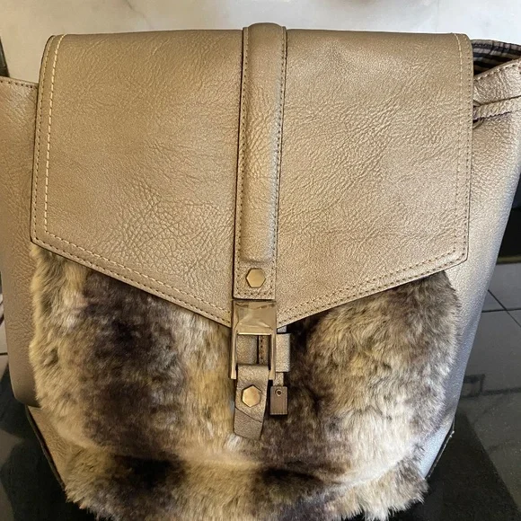 Gianni Bini | Bags | Gianni Bini Backpack Purse Silver W Fur  display picture 1
